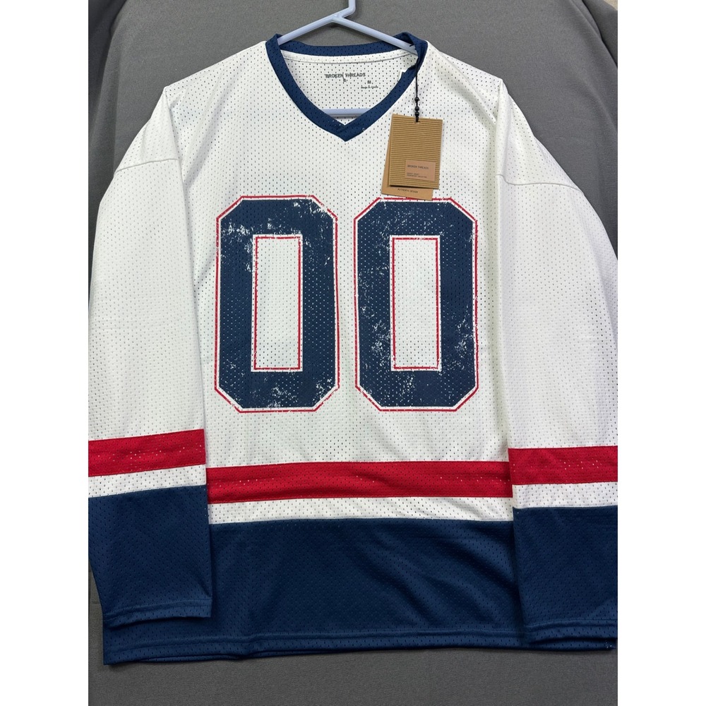 Broken Threads Hockey Jersey Premium Knit Collection White Navy Red Men‎ SZ M 00